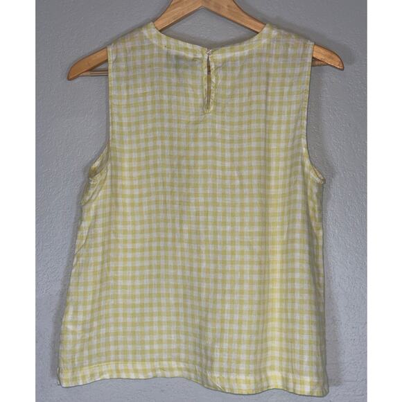 Saks Fifth Avenue Linen Sleeveless Blouse Women Small Yellow Gingham Check Plaid - Picture 3 of 5